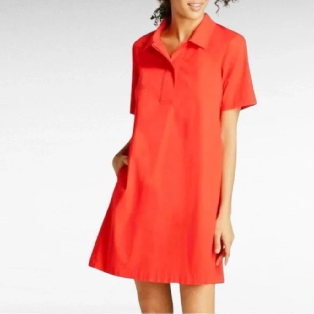 $248 EUC Eileen Fisher Geranium Orange Poplin Shirtdress Shirt Dress Size SMALL